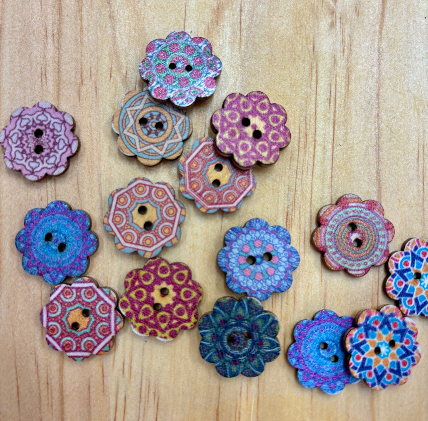 Flower Shaped Wooden Buttons - Lucky Dip